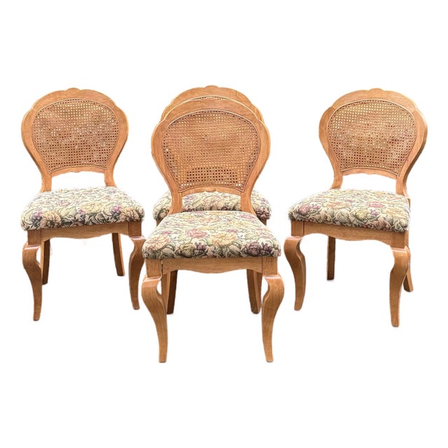 White Wood Furniture Cane Back Farmhouse Chairs - Set of 4 For Sale