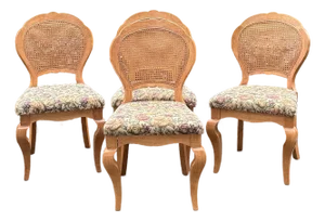 White Wood Furniture Cane Back Farmhouse Chairs - Set of 4
