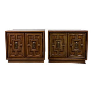 Pair Mid Century Spanish Revival End Table Cabinets by Bassett For Sale