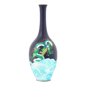 Late 19th Century Large Japanese Cloisonne Meiji Period Green Dragon Swimming Over the Sea