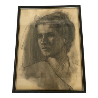 1920s Chalk or Pencil Portrait Sketch For Sale
