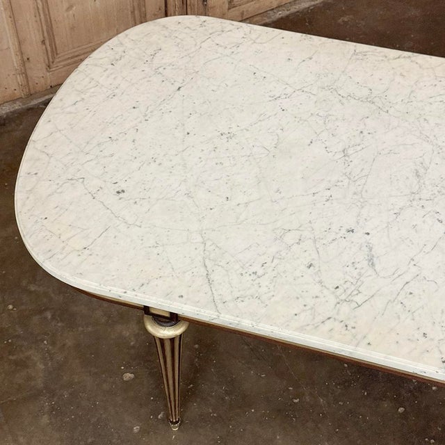 Grand Antique French Louis XVI Mahogany Dining Table With Carrara Marble Top For Sale - Image 17 of 18