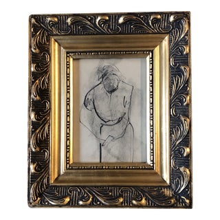 Vintage Original Fashion Charcoal Study Drawing Vintage Frame 1950's For Sale