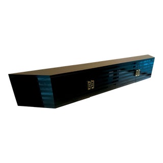 Post Modern Black Laquered Striped Hanging Crerednza Buffet For Sale