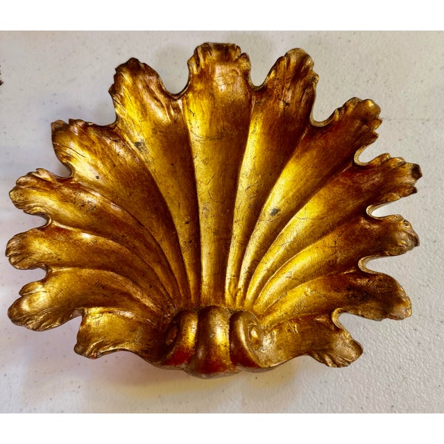 Mid 20th Century Gold-Leaf Florentine Shell Catchall For Sale - Image 6 of 11