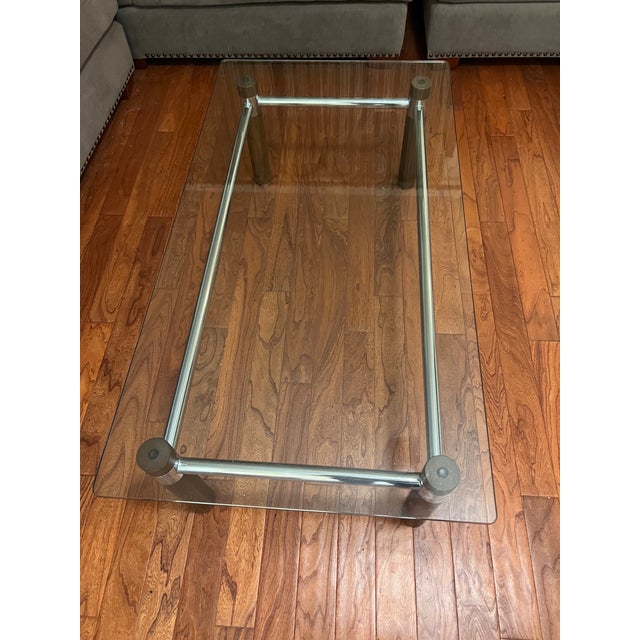 Chrome 1980s Mid Century Modern Wood, Chrome and Glass Large Coffee Table For Sale - Image 8 of 9