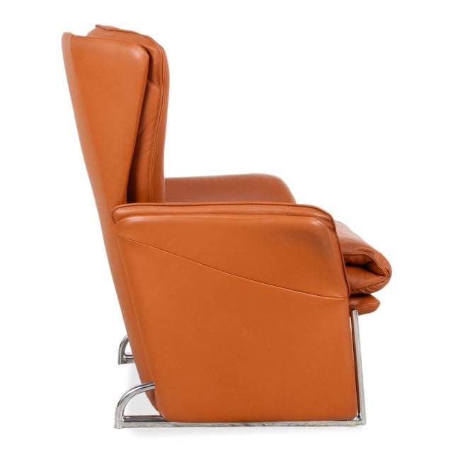 Unus Leather Chrome Armchair in Brown Cognac wirh Manual Function from FSM For Sale - Image 14 of 18