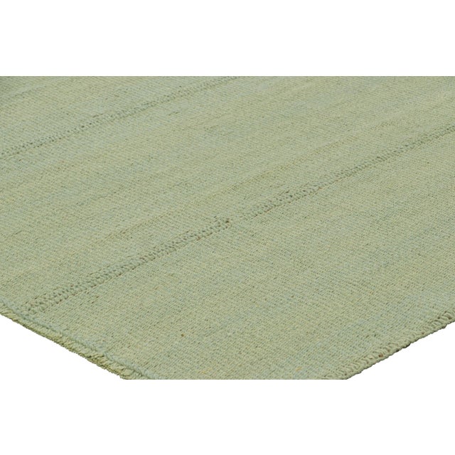 Rug & Kilim’s Contemporary Kilim in Seafoam Green and Blue Textural Stripes For Sale In New York - Image 6 of 7