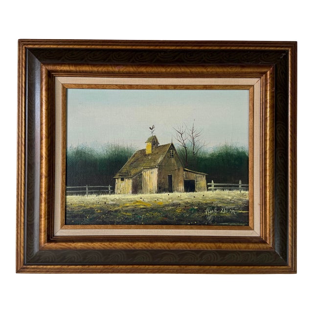 1970s Vintage Country Farm - Landscape Scene Oil Painting by Herb Helen – Framed For Sale