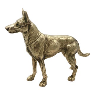 Brass German Shepherd Large Mid 20th Century Dog Statue For Sale