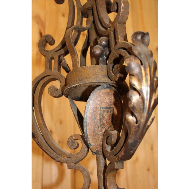 19th Century Wrought Iron Chandelier with Coat of Arms For Sale - Image 6 of 14
