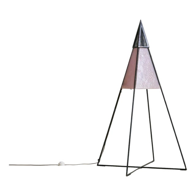 Vintage Italian Pyramidal Floor Lamp in Pink Glass + Black Metal - 2 Available For Sale