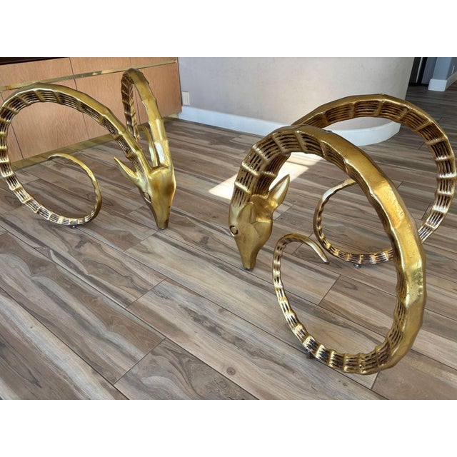 Gold Rams Head Ibex Dining Table Hollywood Regency Glam 1970s For Sale - Image 8 of 18