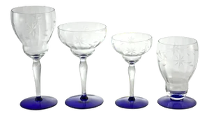 Cobalt Cut-Crystal Stems - Set of 16