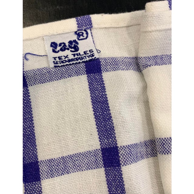 Vintage Cotton Blue and White Windowpane Cloth Napkins Set 7 For Sale - Image 4 of 4
