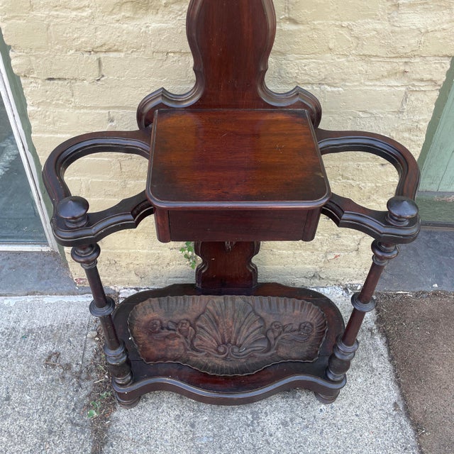 Brown Late 1800s Victorian Hall Tree With Original Iron Drip-Catcher Plate For Sale - Image 8 of 14
