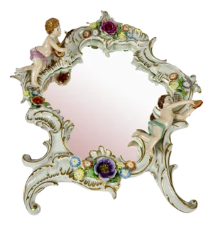20th Century Baroque Mirror in Porcelain with Musical Putti by PMP, GDR