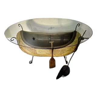 Vintage Rustic Birch Bark Canoe Coffee Table For Sale