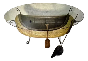Vintage Rustic Birch Bark Canoe Coffee Table