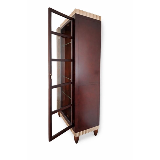 Contemporary Designer Curio Cabinet From Chicago Merchandise Mart – Glass & Wood Display With Lighting For Sale - Image 3 of 4