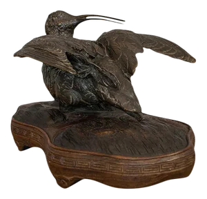 1900 Small Bird Decorative Bronze and Mahogany Antique Statue