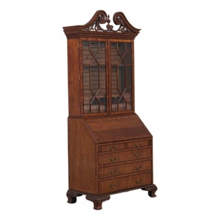 Maitland Smith Chippendale Mahogany Secretary Desk Bookcase For Sale