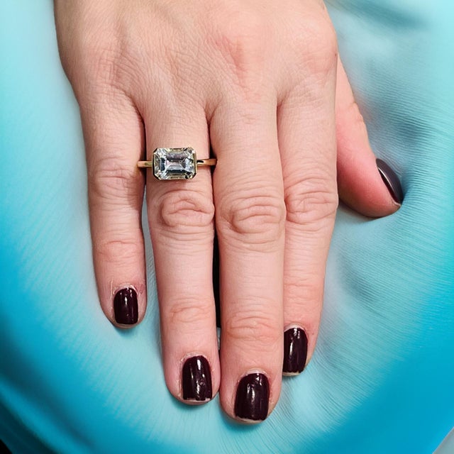 Metal Natural Aquamarine Ring 6.5 14k Yellow Gold 2.94 TCW Certified For Sale - Image 7 of 13
