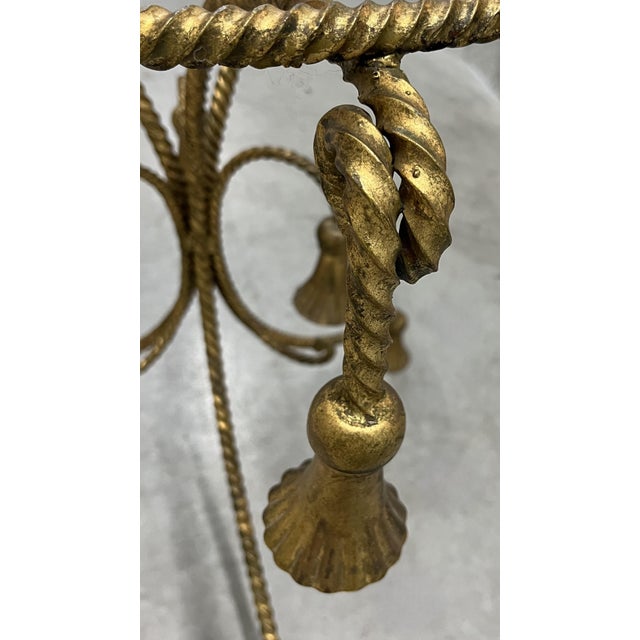 Metal Hollywood Regency Gilt Metal Side Table W/ Glass Top, 1960s Rope & Tassel Design For Sale - Image 7 of 17