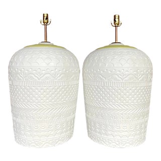 Vintage Boho Monumental Plaster Relief Lamps - a Pair For Sale