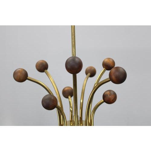 Brass, Teak and Opaline Glass Chandelier by Rupert Nikoll, Austria, 1960s For Sale - Image 9 of 18