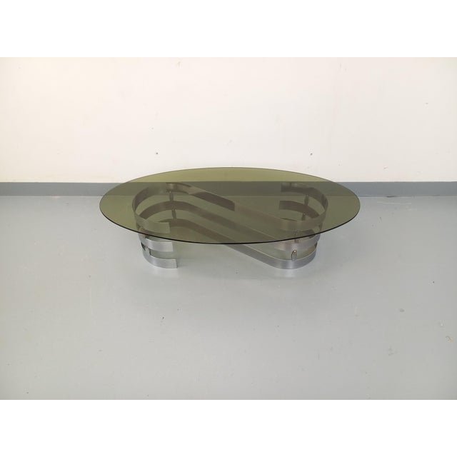 Vintage Oval Coffee Table in Smoked Glass and Chrome Metal from the 1970s For Sale - Image 15 of 17