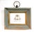 A distinctive pair of wall-hanging picture frames in distressed grey wood with stepped profiles, warm gilt inner...