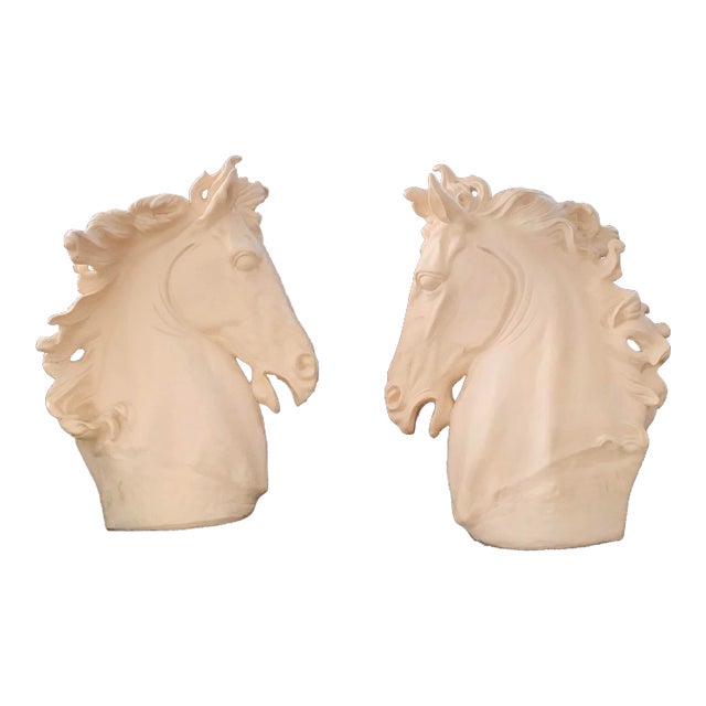 Large 20th Century Plaster Neoclassical Horse’s Sculpture -Set of 2 For Sale