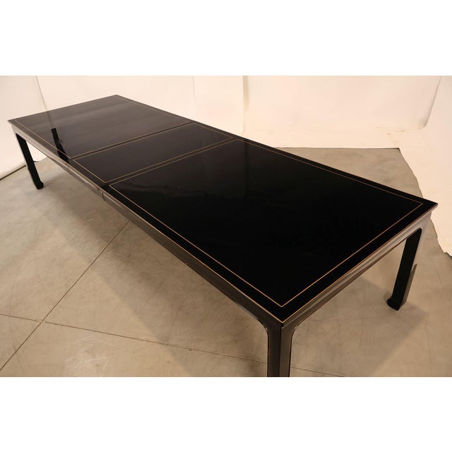 Custom Black Lacquered 12 Foot Extendable Dining Table With Gold Line Inlay For Sale In Philadelphia - Image 6 of 18