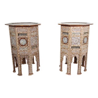 Pair of Large Antique Ottoman Moorish Abalone, Mother-of-Pearl and Bone Inlaid Pedestals, Circa 1880 For Sale