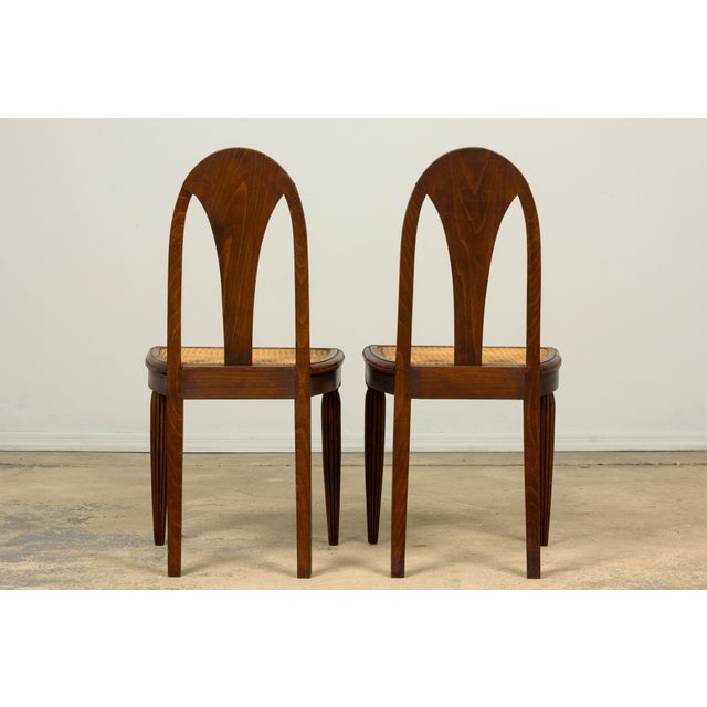 1930s Set of Six French Art Deco Carved Maple & Cane Dining Chairs For Sale - Image 18 of 18