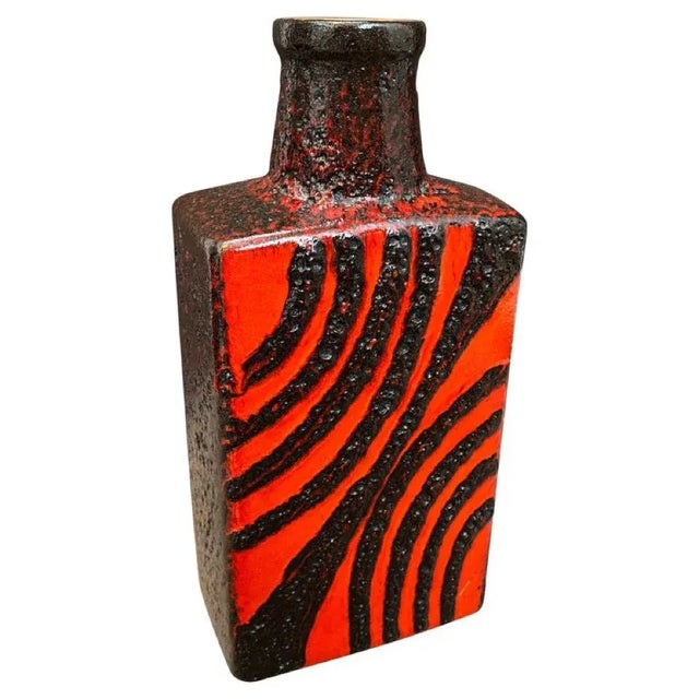 1970s Roth Keramik Fat Lava Red and Black German Bottle Vase For Sale - Image 10 of 10