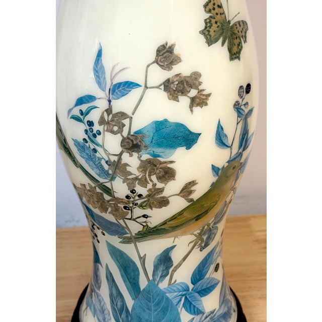 Pair of English Decoupage Yellow-Ground Bird & Botanical Lamps, circa 1970s For Sale - Image 13 of 13