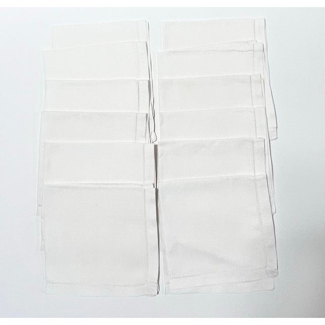 Mid 20th Century Vintage Cocktail or Luncheon Napkins – White Hemstitched - Table Linens - Dinner Napkins - Set of 12 For Sale - Image 5 of 12