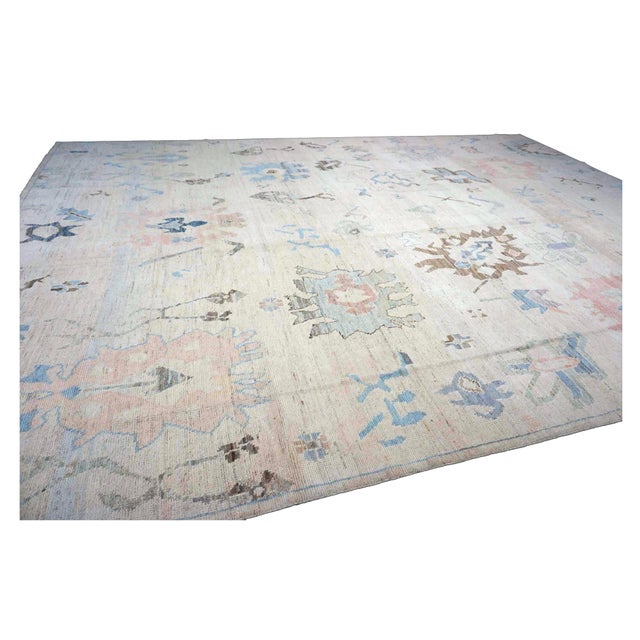 Textile 21st Century Turkish Oushak 11X15 Ivory, Brown & Slate Blue Handmade Area Rug #1144196 For Sale - Image 7 of 11