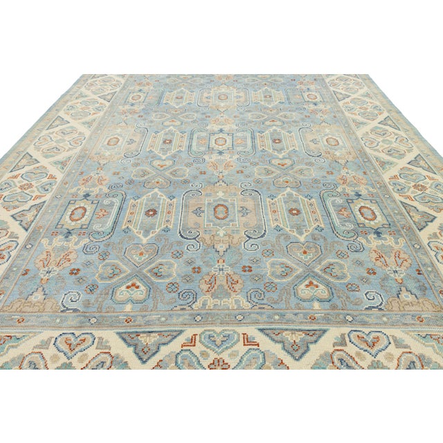 Sky Blue Contemporary Hand-Knotted Wool Oushak Style Area Rug in Sky Blue and Ivory For Sale - Image 8 of 12