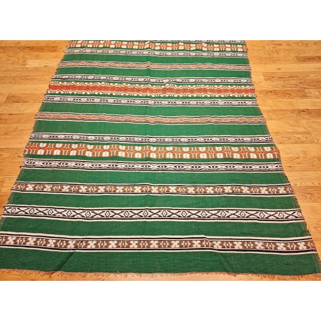 Vintage American Southwestern Blanket, Handwoven Stripe Pattern, Green & Ivory, 5’ X 8’ For Sale In Chicago - Image 6 of 12