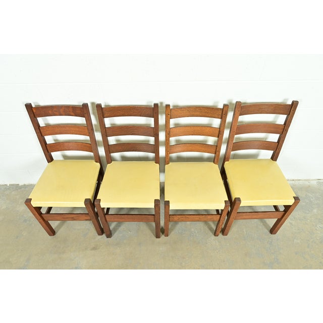 Early 20th Century Gustav Stickley Antique Mission Oak Arts & Crafts Ladder Back Dining Chairs, Set of Four For Sale - Image 5 of 13