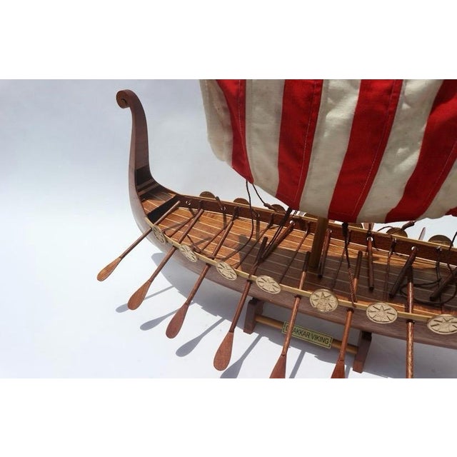 Coffee Hand-Carved Viking Longship Model - Nautical Statement Decor for Coastal & Modern Interiors For Sale - Image 8 of 15