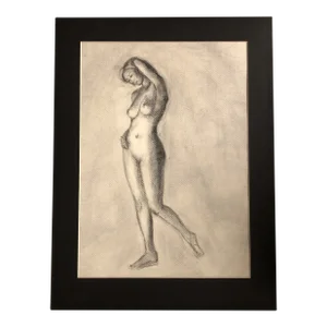 Original Vintage Female Nude Charcoal Study Drawing Mid Century Modern
