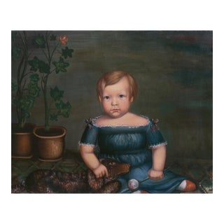 'Boy With a Spaniel', 19th Century American School, Water Dog, Americana, Folk Art, Tonalist, Victoriana For Sale