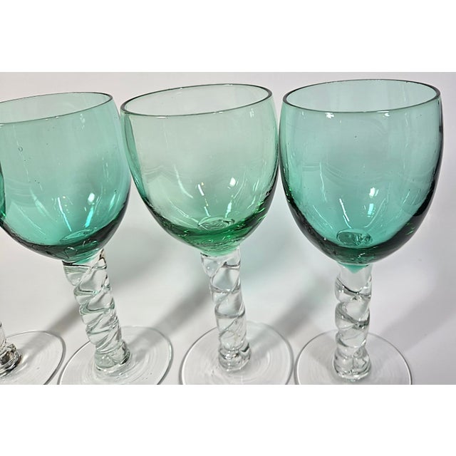 Handblown Green Twist Goblets- Set of Six For Sale - Image 10 of 10