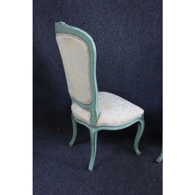 French Style Paint Decorated Carved Side Chairs - a Pair For Sale - Image 4 of 10