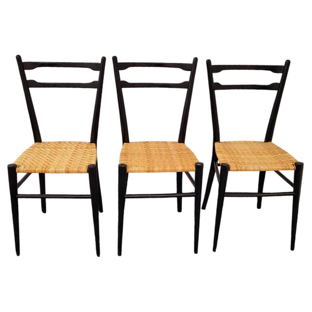 Cane Chairs in the style of Gio Ponti, Set of 3 For Sale