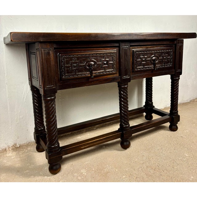 Late 19th Century Spanish Baroque Style Walnut Console Table with Twisted Legs For Sale - Image 18 of 18